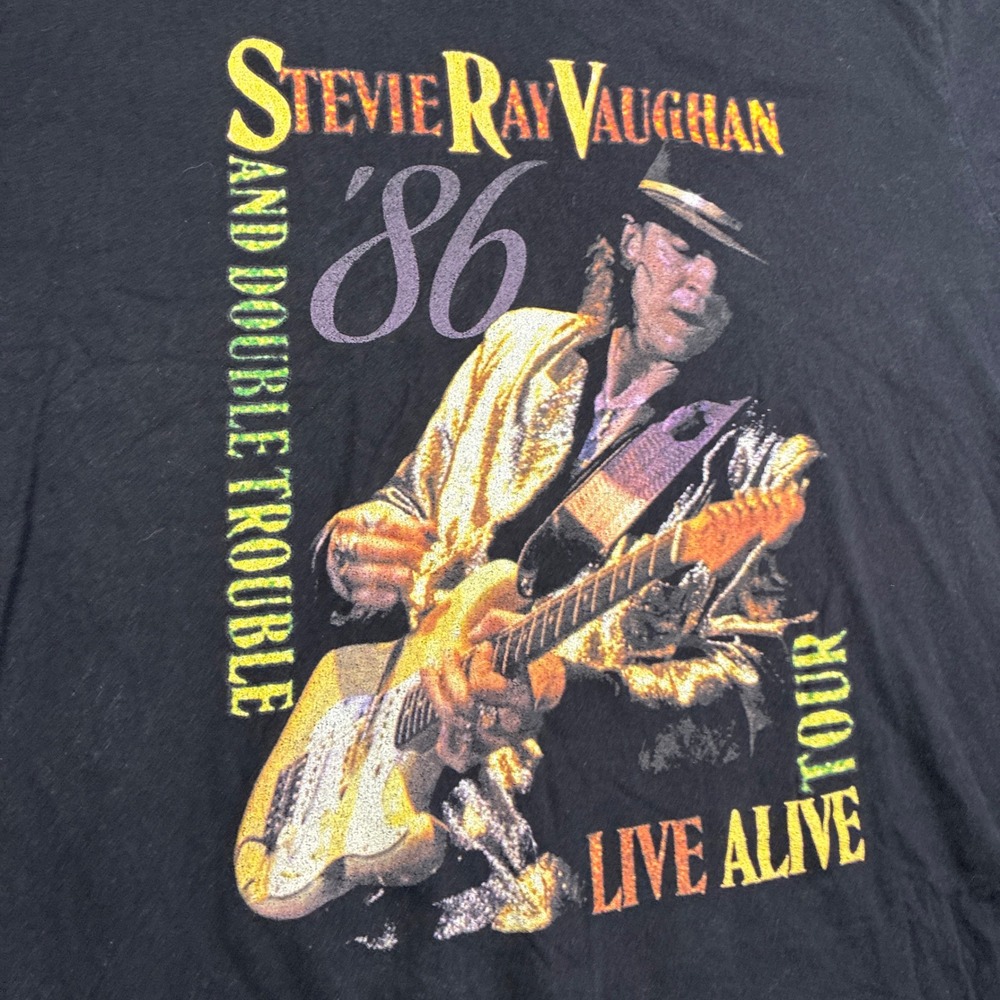 Gildan Stevie Ray Vaughan T-Shirt Mens 2XL Black Live Alive Tour 86 Graphic Tee - Picture 3 of 9